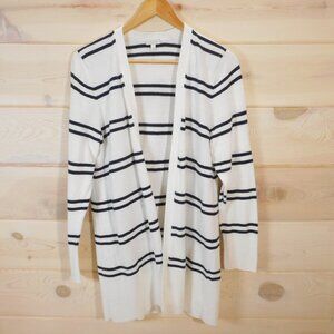 Talbots Women's M Open Front Cardigan Sweater Striped Knit Nautical Ivory